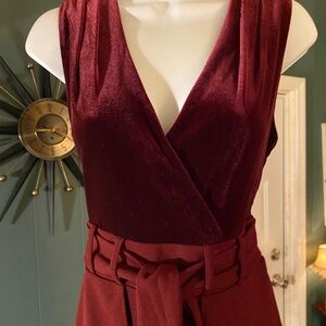 ADDISON EVENINGS VELOUR AND CREPE  WINE JUMPSUIT SIZE 6 NWOT